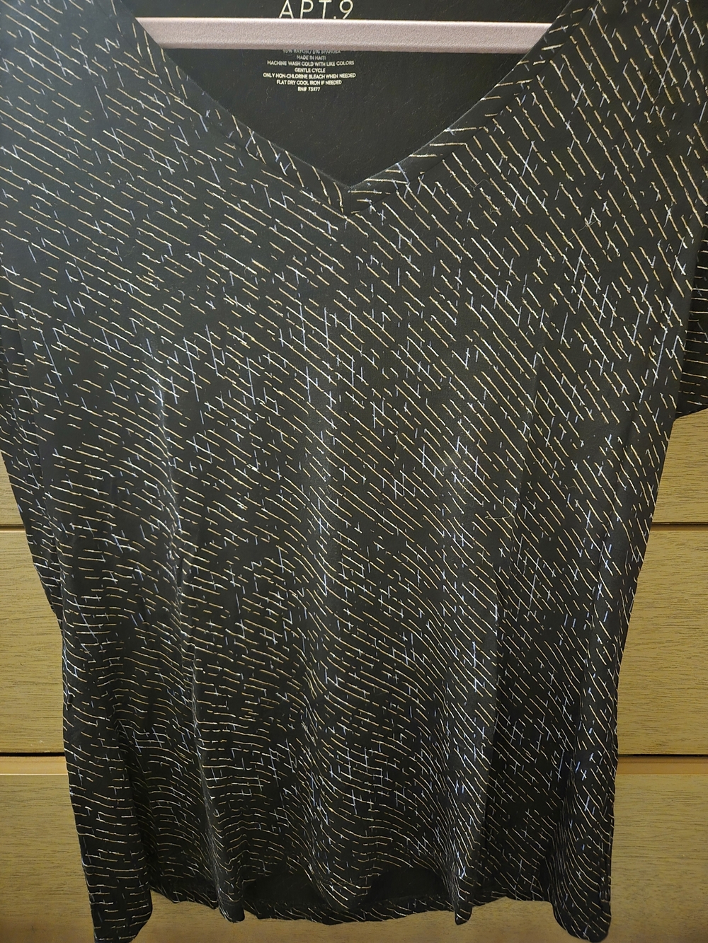Apt. 9 Black V-Neck Tunic with White Linear Print